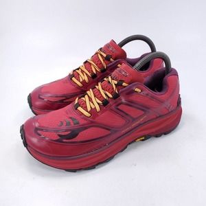 Topo Athletic MTN Racer Trail Running Shoe Womens Size 7 Red Yellow Black